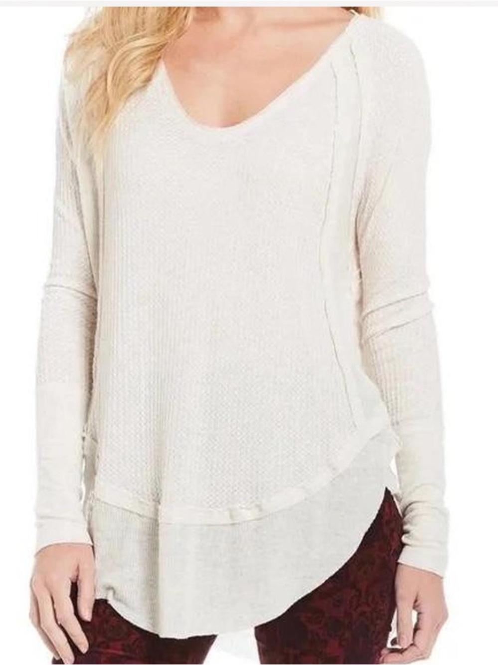 Free People We the Free Catalina Thermal Shirt Sz Small oatmeal Boho Cottagecore